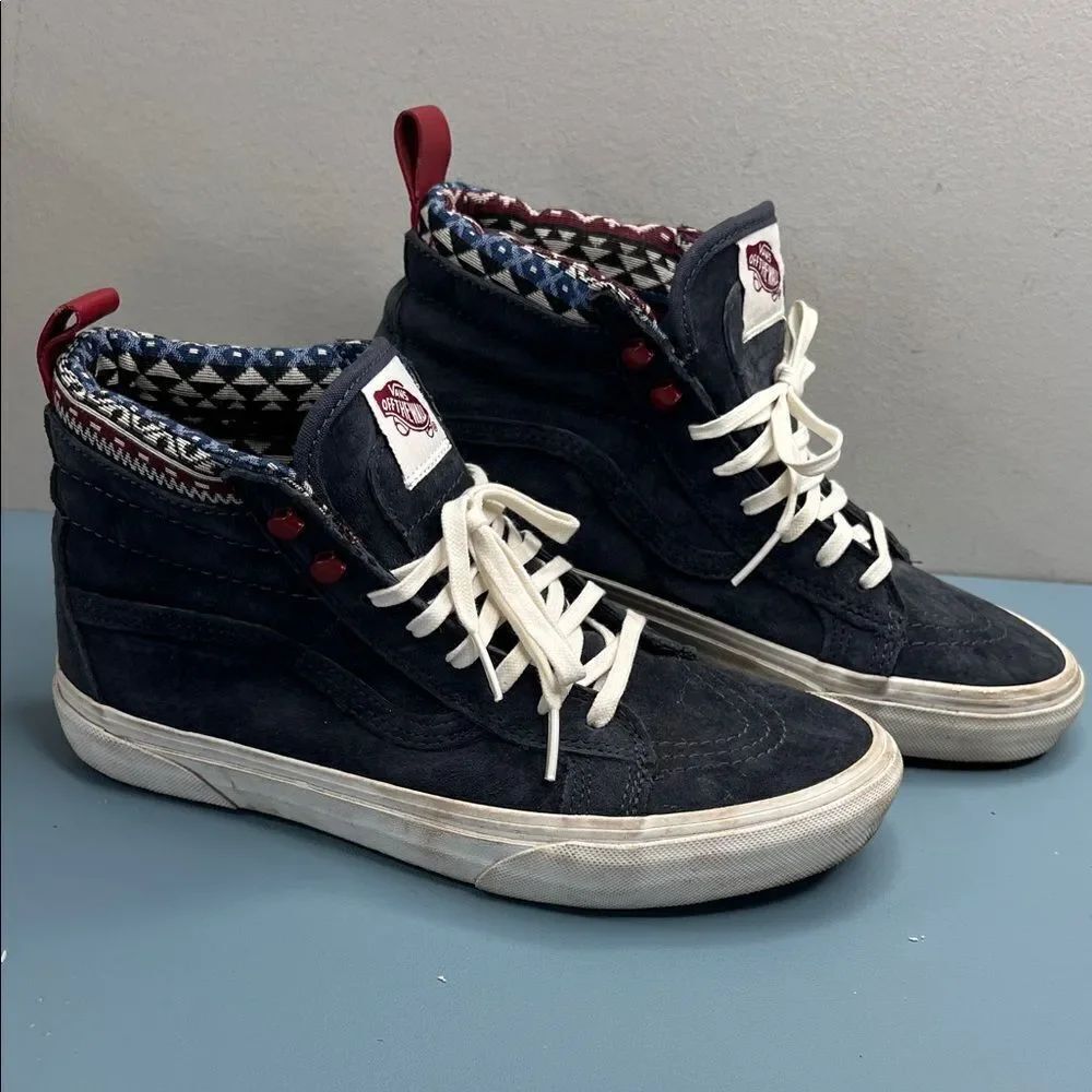 Vans Navy High-Tops with Patterned Collar M6.5W8 Sk8-Hi MTS Scotchguard treated